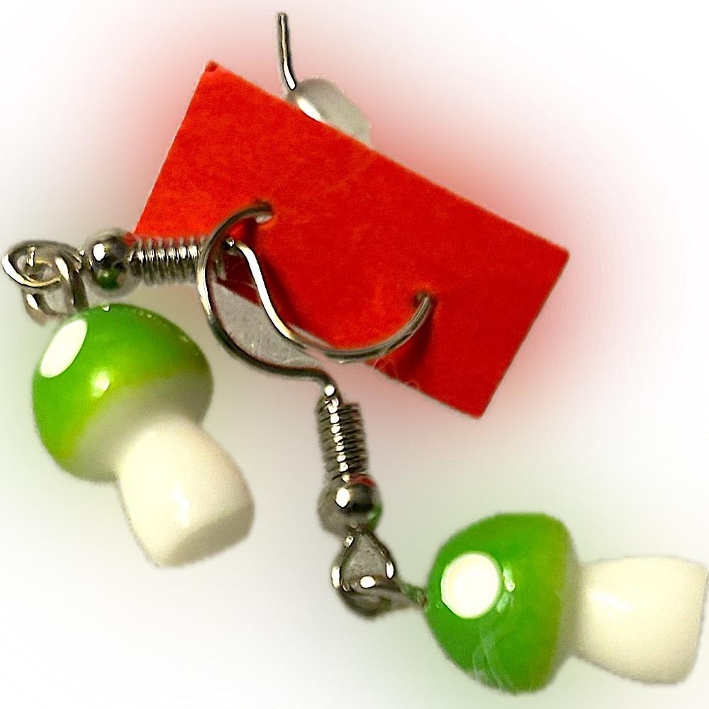 NWT magic 🍄 mushroom hypoallergenic earrings stainless & ceramic rare handmade